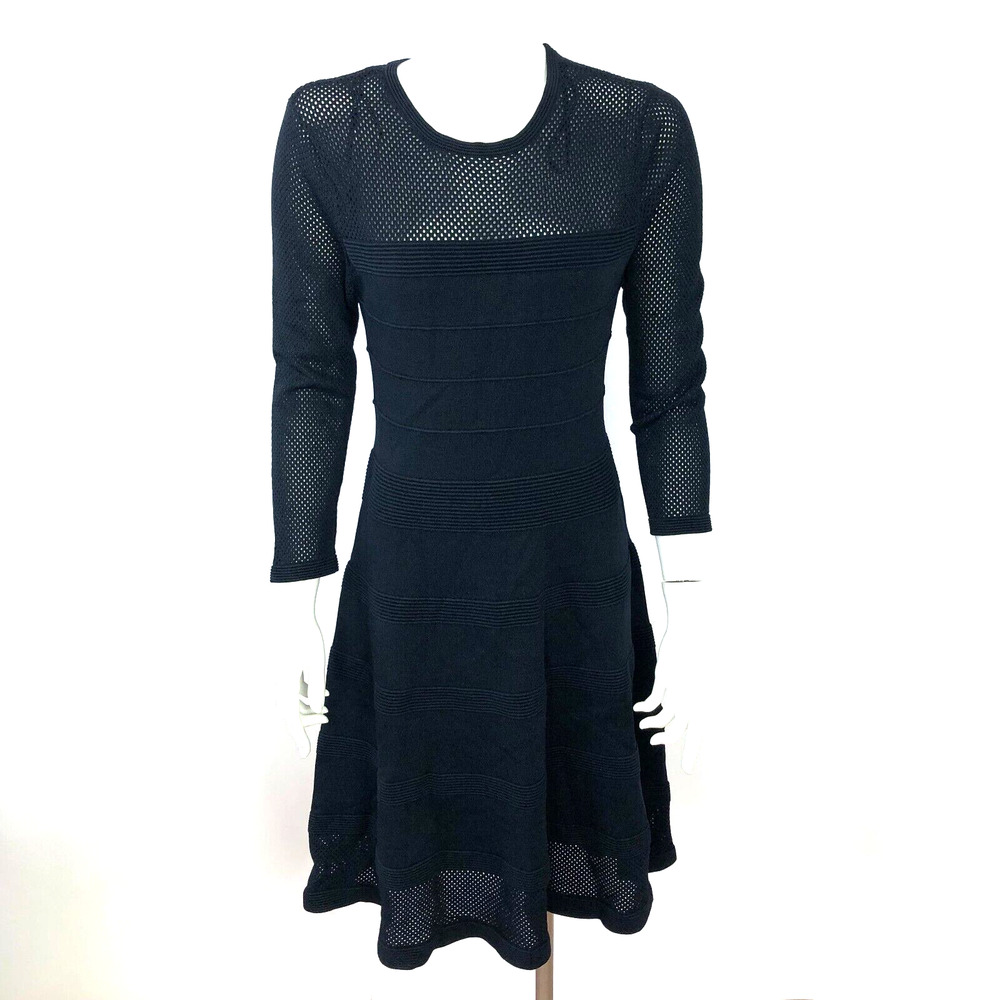 Vince Camuto Medium A-Line Mesh Tiered Women's Knee Length Dress Black MINT